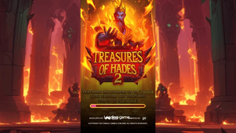 Treasures of Hades 2 — ekran ładowania slotu Rectangle Games w mitologicznym świecie podziemi